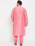 Vastramay Men's Plus Size Pink Silk Blend Kurta Pyjama Set